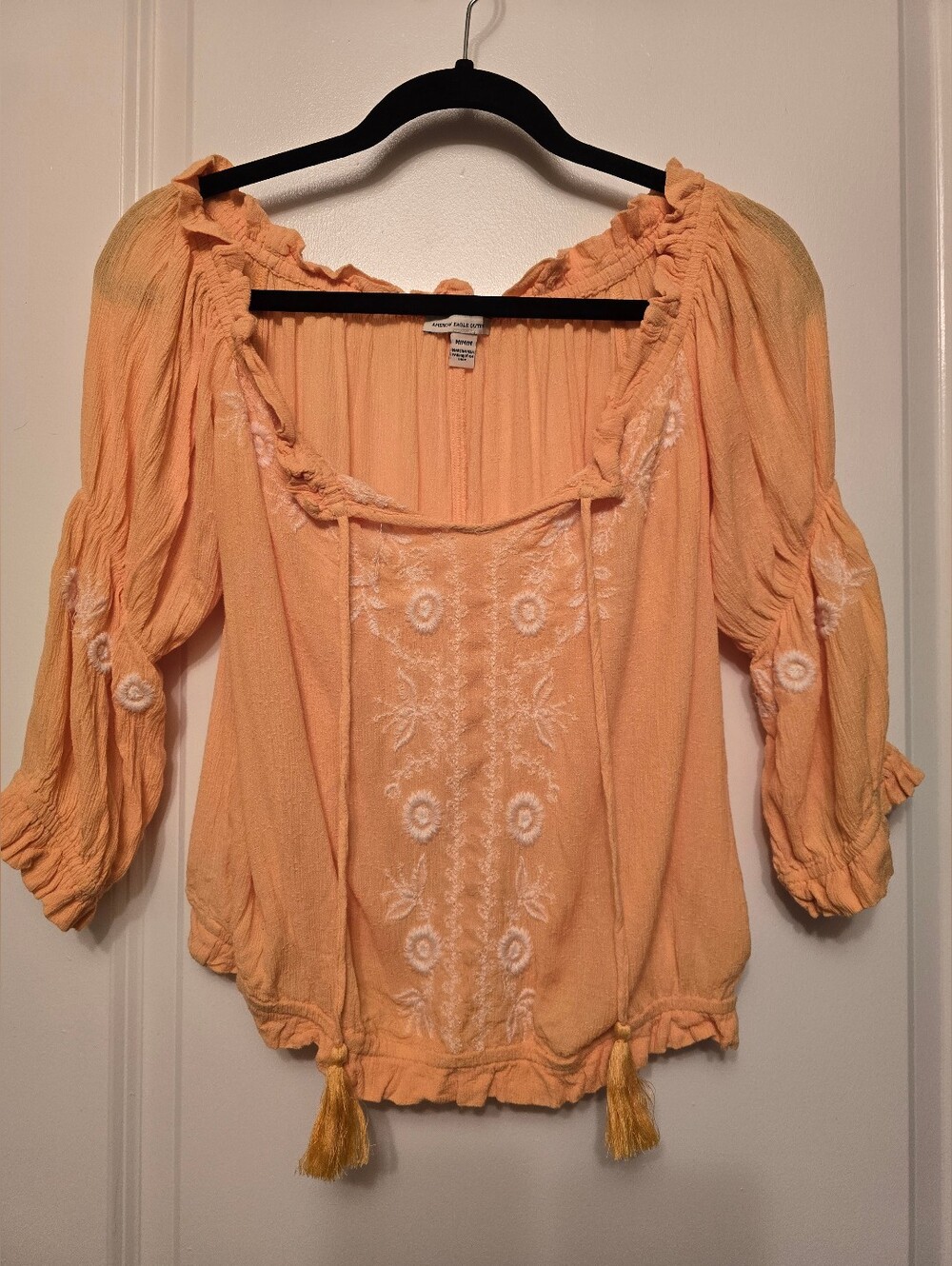 American Eagle Peasant Blouse with Embroidered Front Size M